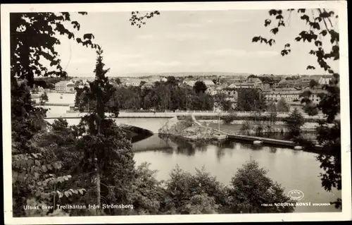 Ak Trollhättan Schweden, Utsikt over Trollhättan fran Strömsberg