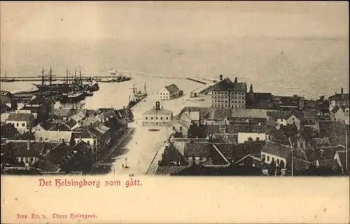 Ak Hälsingborg Helsingborg Schweden, Det Helsingborg som gatt, Ortspartie mit Hafen