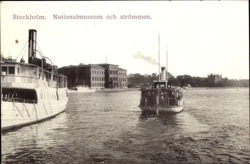 Ak Stockholm Schweden, Nationalmuseum och strömmen, Dampfschiff