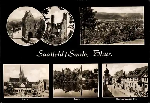 Ak Saalfeld an der Saale Thüringen, Markt, Saale, Blankenburger Straße, Ruine