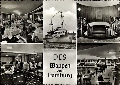 Ak Wappen von Hamburg, Hamburg Amerika Linie, Gastronomie, Kajüte, Tanzsalon