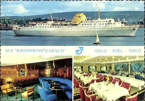 Ak Fährschiff MS Kronprins Harald, Oslo-Kiel-Oslo, Speisesaal, Bar