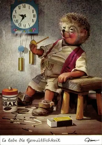 Ak Mecki der Igel, Es lebe die Gemütlichkeit, Pfeife, Streichhölzer