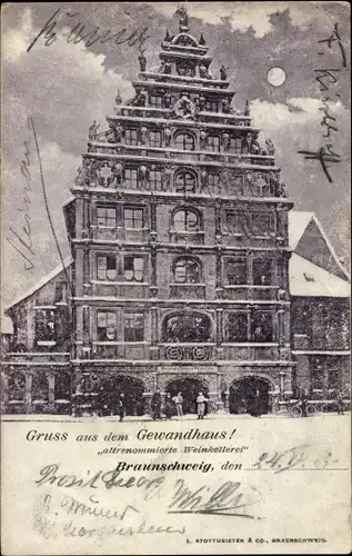 Mondschein Ak Braunschweig in Niedersachsen, Gewandhaus