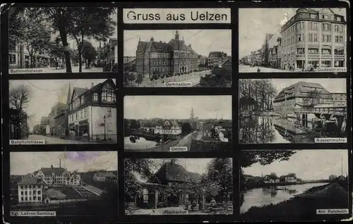 Ak Uelzen in Niedersachsen, Kgl. Lehrerseminar, Fischerhof, Gymnasium, Aussenmühle, Bahnhofstraße