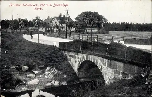 Ak Braunlage im Oberharz, Försterei Oderbrück von der Brücke gesehen