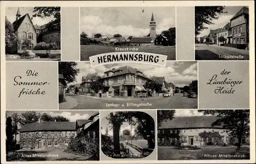 Ak Hermannsburg Südheide in der Lüneburger Heide, Kreuzkirche, Christianschule, Missionshaus