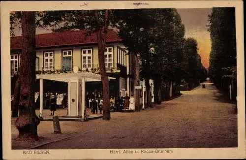 Ak Bad Eilsen, Harrl. Allee und Rocca Brunnen, Terrasse