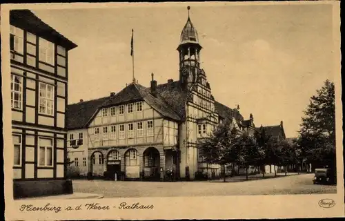 Ak Nienburg Weser, Partie am Rathaus, Fachwerkhaus