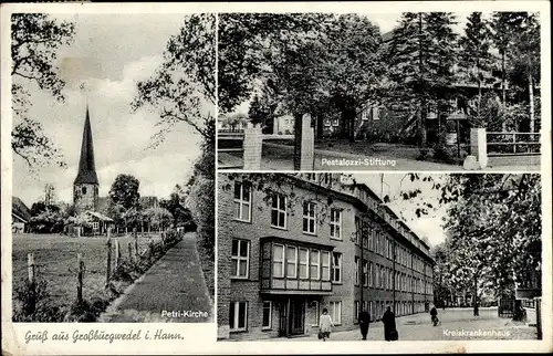 Ak Großburgwedel Burgwedel Niedersachsen, Petrikirche, Kreiskrankenhaus, Pestalozzi Stiftung