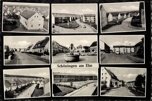 Ak Schöningen am Elm Niedersachsen, Partie im Ort, Straßenansicht, Brunnen