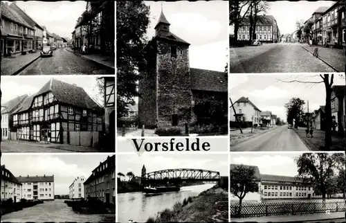 Ak Vorsfelde Wolfsburg in Niedersachsen, Fachwerkhäuser, Brücke, Turm
