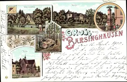 Litho Barsinghausen am Deister, Kloster, Kriegerdenkmal, Kirche, Alte Taufe