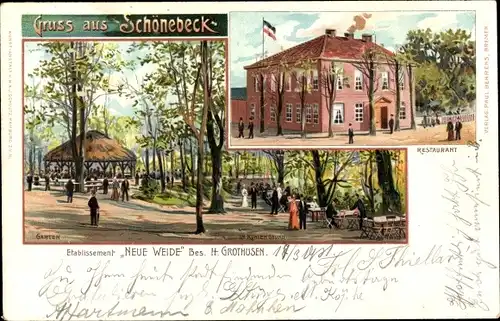 Litho Schönebeck Vegesack Bremen, Etablissement Neue Weide, Garten, Restaurant