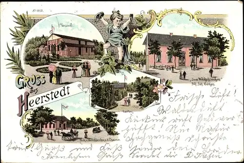 Litho Heerstedt Beverstedt in Niedersachsen, Zum Wadschlösschen, Garten, Tanzsaal, Chaussee