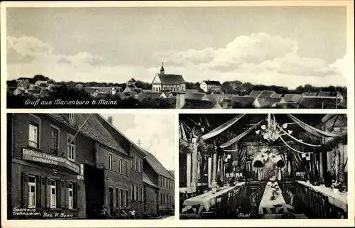 Ak Marienborn Mainz, Panorama vom Ort, Gasthaus Frohnweiler, Saal