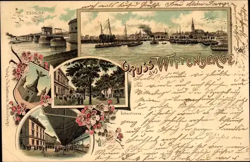 Litho Wittenberge an der Elbe Prignitz, Bahnstraße, Bahnhof, Elbbrücke, Hafen