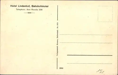 Ak Kelbra, Hotel Lindenhof, Bahnhofshotel