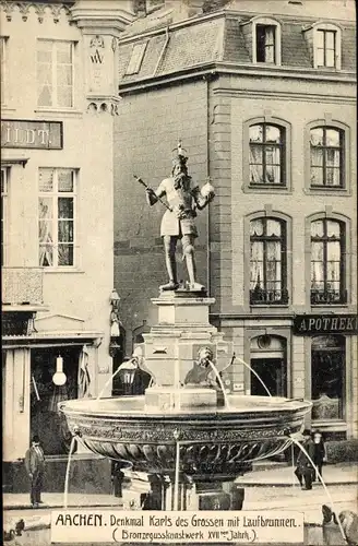 Ak Aachen, Denkmal Karls des Großen, Laufbrunnen, Apotheke