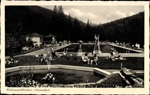 Ak Wildemann Clausthal Zellerfeld im Oberharz, Schwimmbad, Badegäste, Sprungbrett