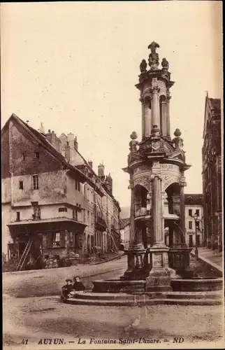 Ak Autun Saone-et-Loire, Der Saint-Lazare-Brunnen