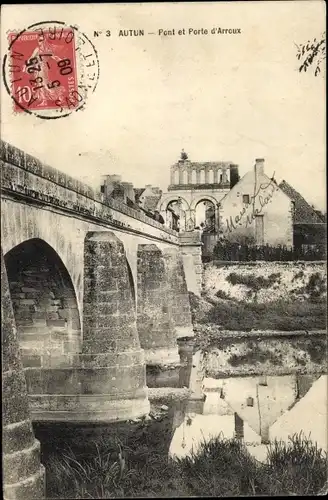 Ak Autun Saône et Loire, Brücke und Porte d&#39;Arroux