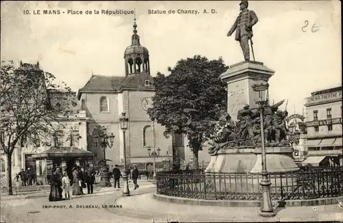 Ak Le Mans Sarthe, Place de la République, Statue von Chanzy