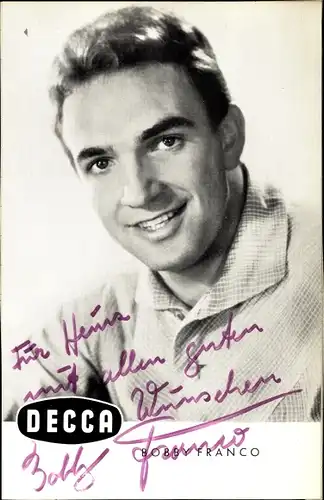 Ak Sänger Bobby Franco, Portrait, Autogramm, Decca Schallplatten