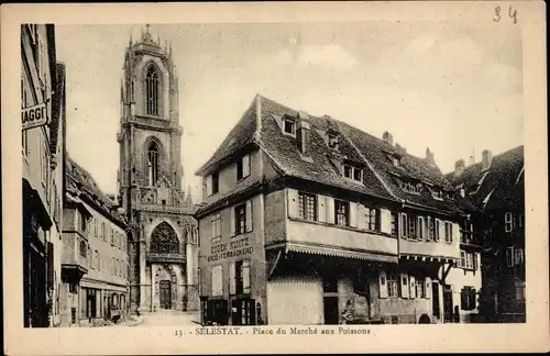 Ak Sélestat Elsaß Bas Rhin, Fischmarktplatz