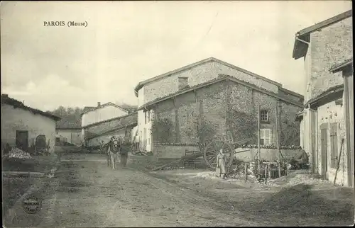 Ak Parois Lothringen Meuse, Ortsansicht, Straße, Pferd, Fuhrwerk