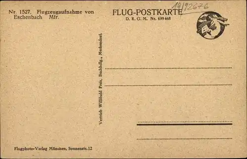 Ak Eschenbach Pommelsbrunn in Mittelfranken, Flugzeugaufnahme