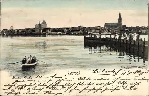 Ak Hansestadt Rostock, Wasserpartie, Ruderboot, Brücke