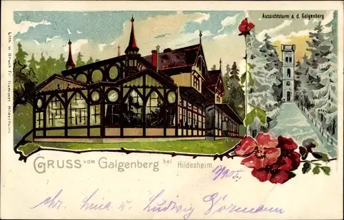 Litho Galgenberg Hildesheim Niedersachsen, Aussichtsturm am Galgelnberg, Restaurant