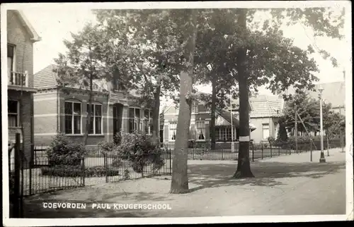 Foto Ak Coevorden Drenthe, Paul Kruger School