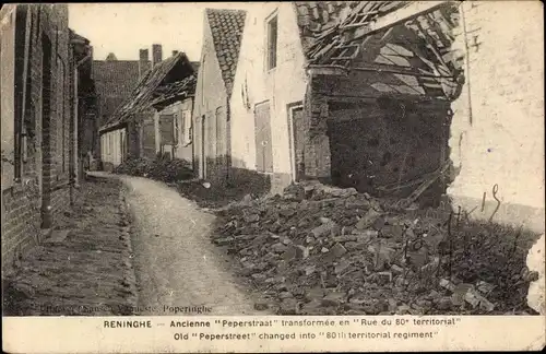 Ak Lo-Reninge Reninghe Westflandern, Peperstraat, Rue du 80e Territorial