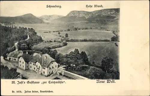 Ak Neue Welt Emmerberg Muthmannsdorf Niederösterreich, M. Just's Gasthaus zur Teichmühle