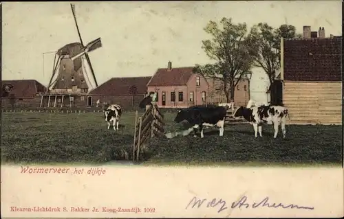 Ak Wormerveer Nordholland Niederlande, Het dijkje, Molen