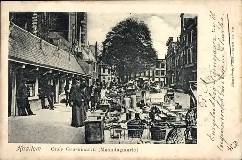 Ak Haarlem Nordholland Niederlande, Oude Groenmarkt, Maandagmarkt