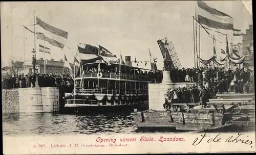 Ak Zaandam Zaanstad Nordholland, Opening nieuwe Sluis