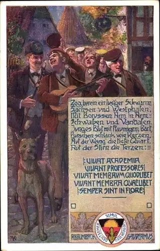 Studentika Künstler Ak Feiernde Studenten, Gitarre, Hund, Vivat Academia