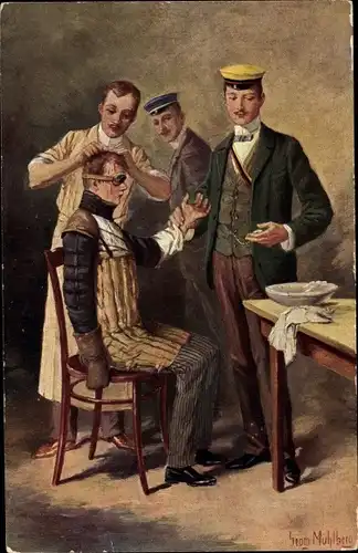 Studentika Künstler Ak Mühlberg, Georg, Abfuhr nach der Mensur