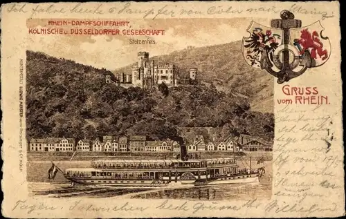 Wappen Litho Stolzenfels Koblenz am Rhein, Salondampfer, Rheindampfer