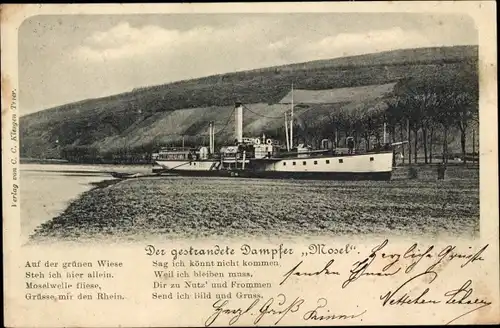 Ak Gestrandeter Dampfer Mosel