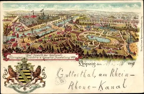 Wappen Litho Leipzig in Sachsen, Sächs. Thüringische Industrie und Gewerbeausstellung 1897