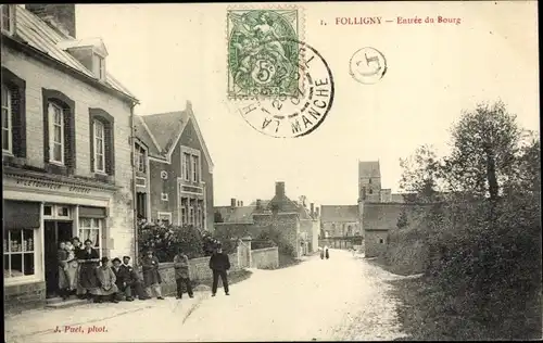 Ak Folligny Manche, Eingang des Bourg