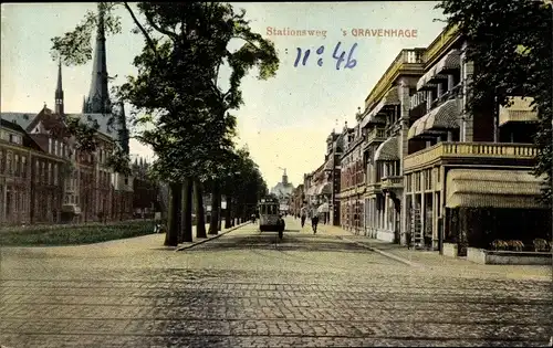 Ak S Gravenhage Den Haag Südholland, Stationsweg, Bahnhofstraße, Straßenbahn