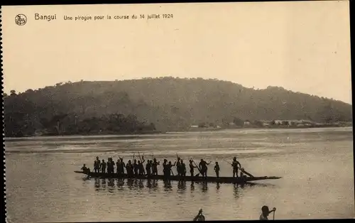 Ak Bangui Zentralafrikanische Republik, Ein Kanu für das Rennen vom 14. Juli 1924