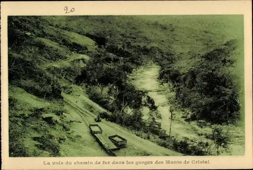 Ak RD Congo Zaire, Die Eisenbahnlinie in den Schluchten der Monts de Cristal