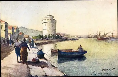 Künstler Ak Thessaloniki Griechenland, Der weiße Turm