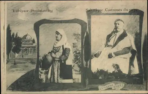 Ak Saloniki Thessaloniki Griechenland, Mann und Frau in griechischer Tracht